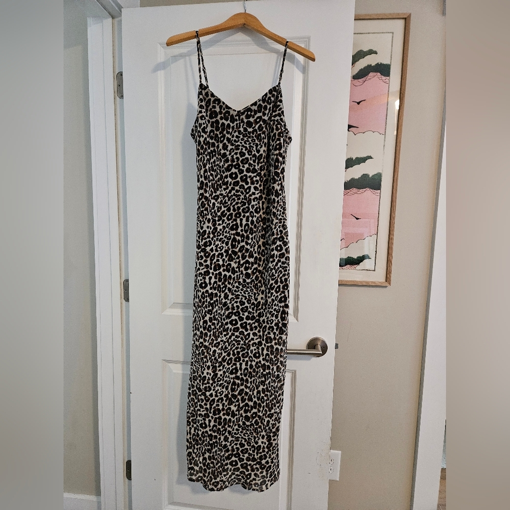Leopard Print Slip Dress - Black & Cream